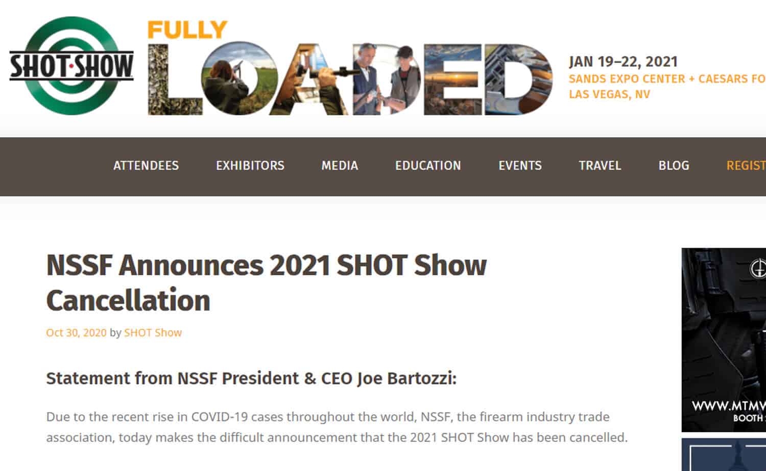 NSSF Announces 2021 SHOT Show Cancellation